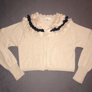 CAbi tan cashmere cardigan with flowered neckline